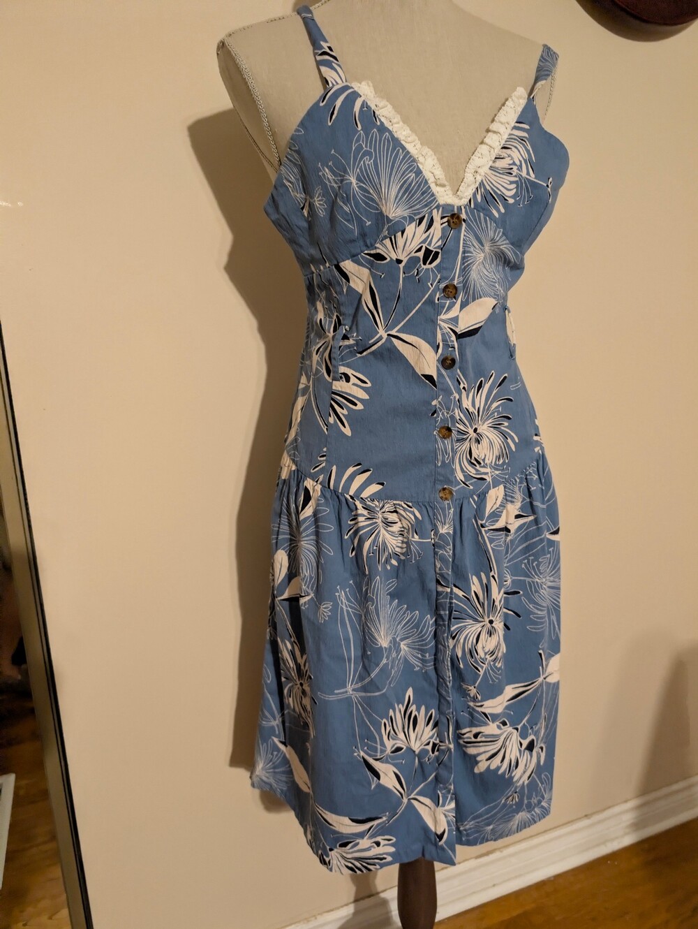 Reiss Blue and White Floral Midi Dress Us8 Medium Modified